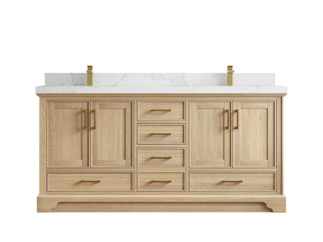 Charlotte White Oak 72 in. W x 22 in. D Double Sink Bathroom Vanity with 2 in Calacatta Nuvo Quartz Countertop