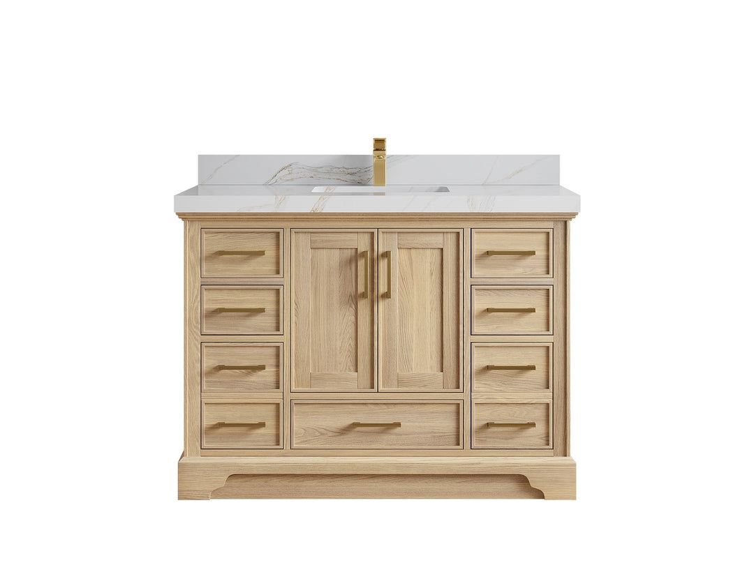 Charlotte White Oak 48 in. W x 22 in. D Single Sink Bathroom Vanity with 2 in Calacatta Sienna Quartz Countertop