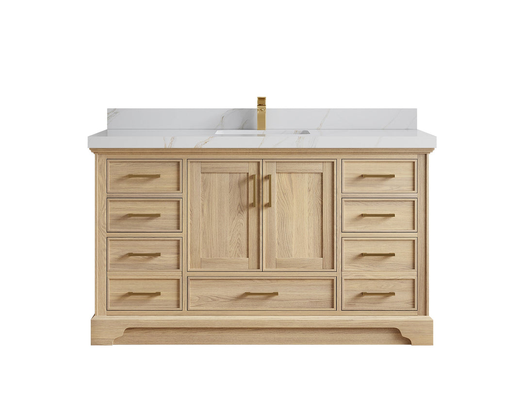 Charlotte White Oak 60 in. W x 22 in. D Single Sink Bathroom Vanity with 2 in Calacatta Sienna Quartz Countertop