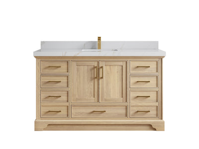 Charlotte White Oak 60 in. W x 22 in. D Single Sink Bathroom Vanity with 2 in Calacatta Sienna Quartz Countertop