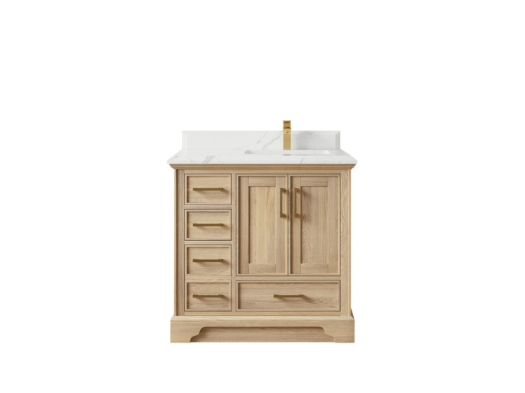 Charlotte White Oak 36 in. W x 22 in. D Center Sink Bathroom Vanity with 1.5 in Calacatta Laza Quartz Countertop
