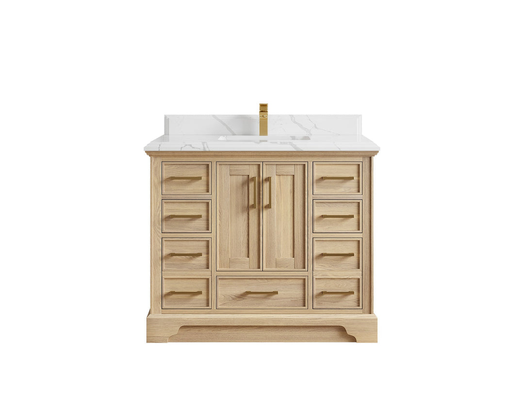 Charlotte White Oak 42 in. W x 22 in. D Single Sink Bathroom Vanity with 1.5 in Calacatta Laza Quartz Countertop