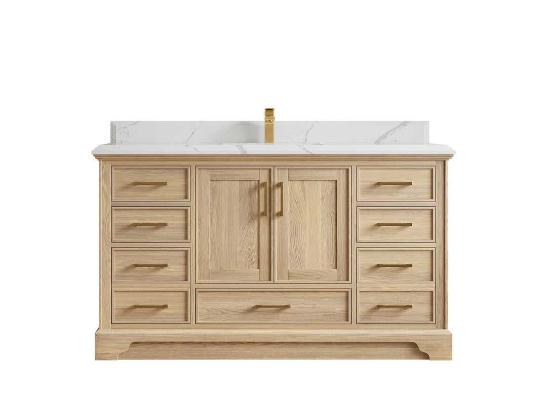 Charlotte White Oak 60 in. W x 22 in. D Single Sink Bathroom Vanity with 1.5 in Calacatta Laza Quartz Countertop