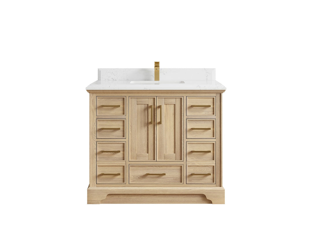 Charlotte White Oak 42 in. W x 22 in. D Single Sink Bathroom Vanity with 1.5 in Empira White Quartz Countertop