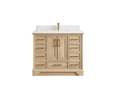 Charlotte White Oak 42 in. W x 22 in. D Single Sink Bathroom Vanity with 1.5 in Empira White Quartz Countertop