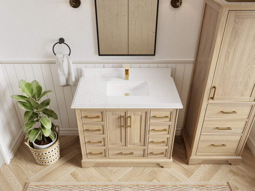 Charlotte White Oak 42 in. W x 22 in. D Single Sink Bathroom Vanity with 1.5 in Empira White Quartz Countertop - Top View