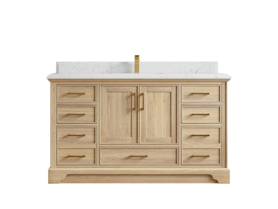 Charlotte White Oak 60 in. W x 22 in. D Single Sink Bathroom Vanity with 1.5 in Empira White Quartz Countertop