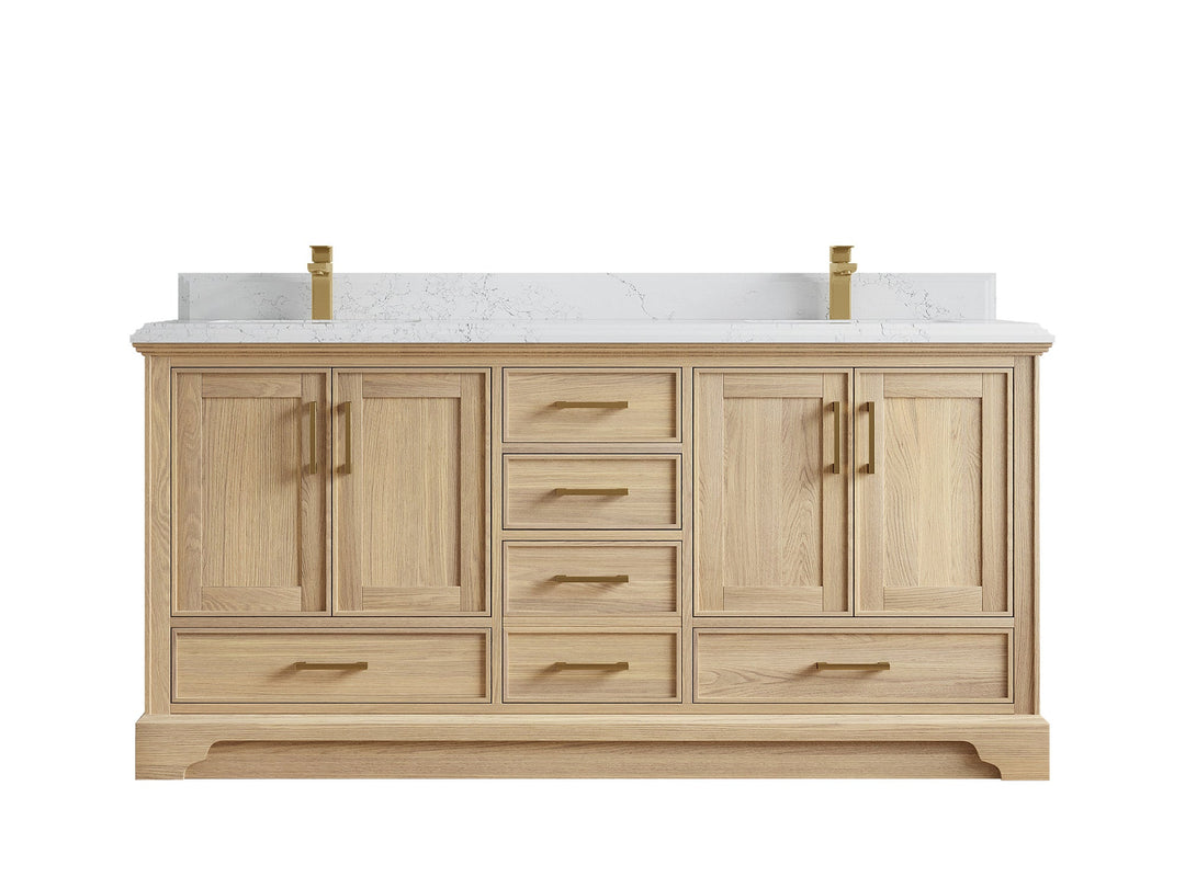 Charlotte White Oak 72 in. W x 22 in. D Double Sink Bathroom Vanity with 1.5 in Empira White Quartz Countertop