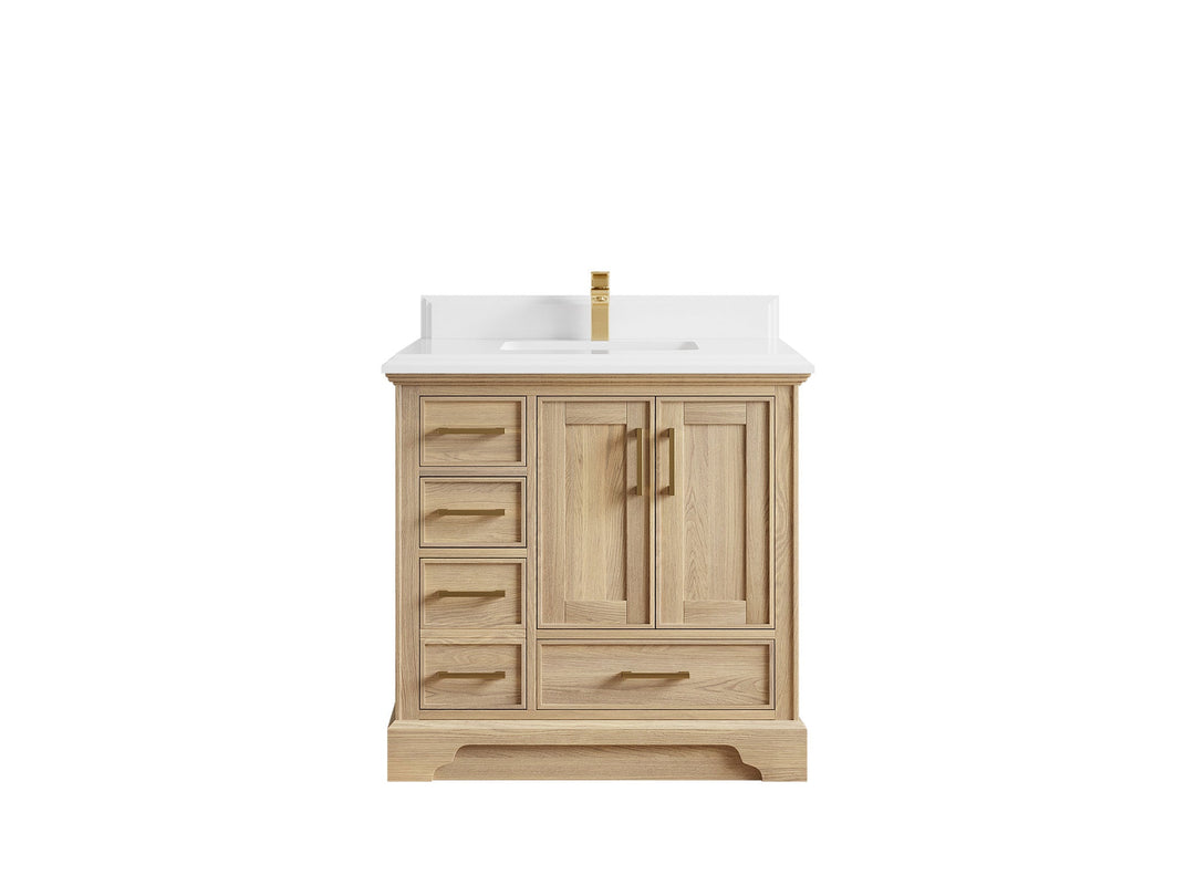 Charlotte White Oak 36 in. W x 22 in. D Center Sink Bathroom Vanity with 1.5 in White Quartz Countertop