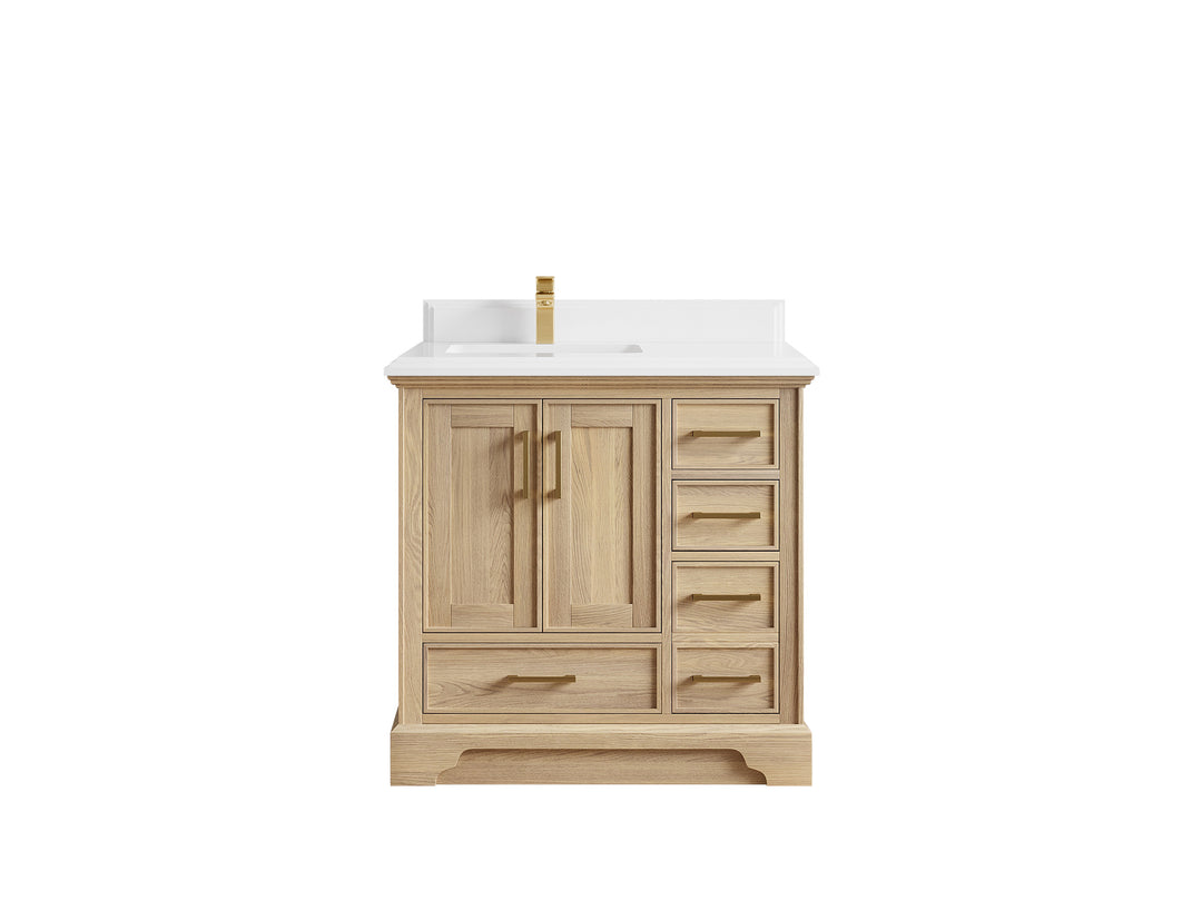 Charlotte White Oak 36 in. W x 22 in. D Left Offset Sink Bathroom Vanity with 1.5 in White Quartz Countertop