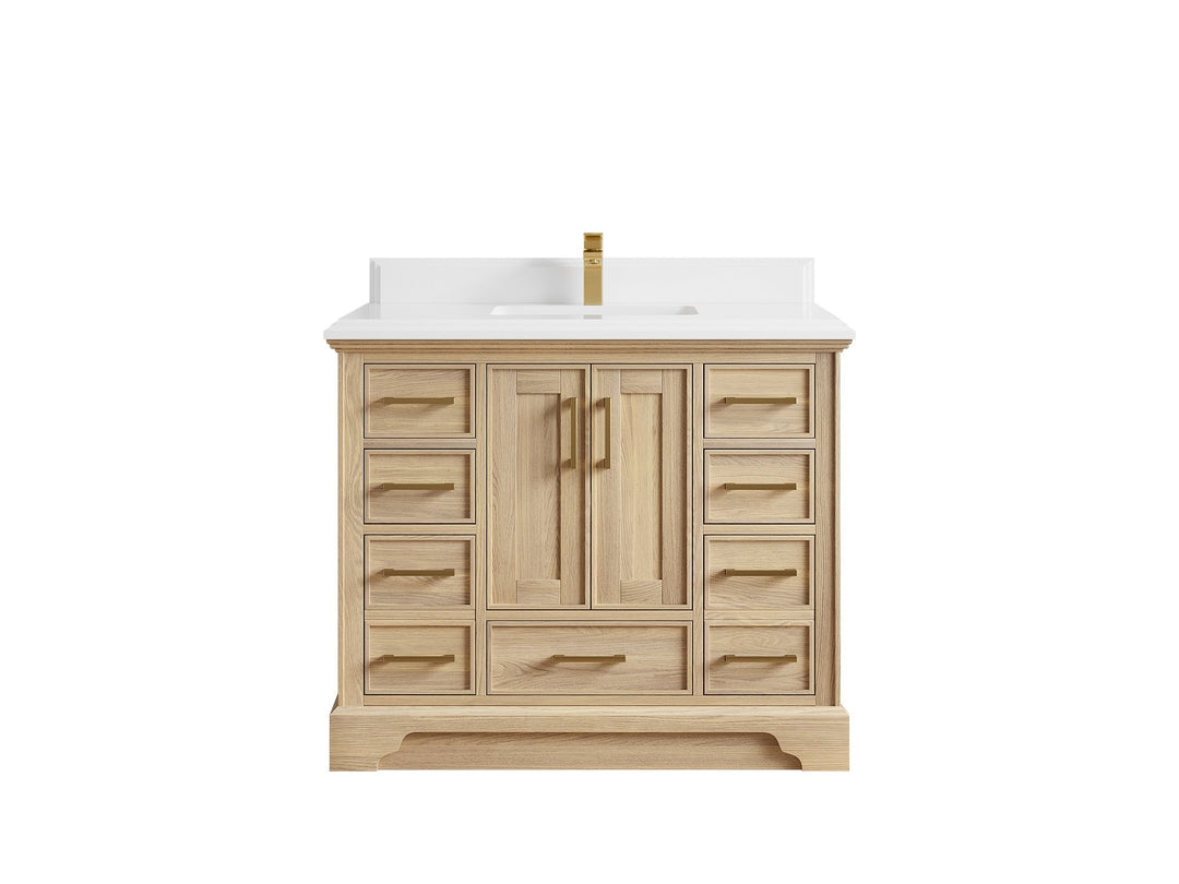 Charlotte White Oak 42 in. W x 22 in. D Single Sink Bathroom Vanity with 1.5 in White Quartz Countertop