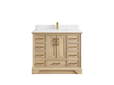 Charlotte White Oak 42 in. W x 22 in. D Single Sink Bathroom Vanity with 1.5 in White Quartz Countertop