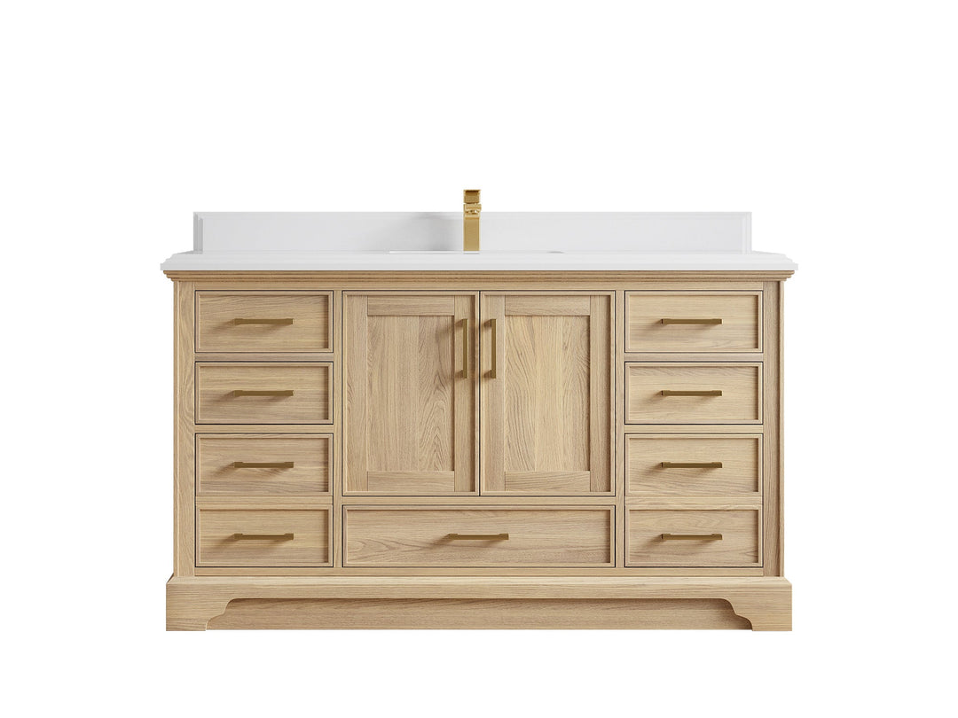Charlotte White Oak 60 in. W x 22 in. D Single Sink Bathroom Vanity with 1.5 in White Quartz Countertop