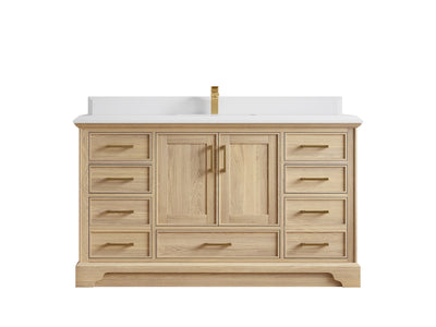 Charlotte White Oak 60 in. W x 22 in. D Single Sink Bathroom Vanity with 1.5 in White Quartz Countertop