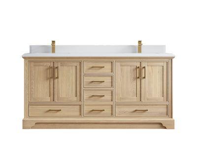 Charlotte White Oak 72 in. W x 22 in. D Double Sink Bathroom Vanity with 1.5 in White Quartz Countertop