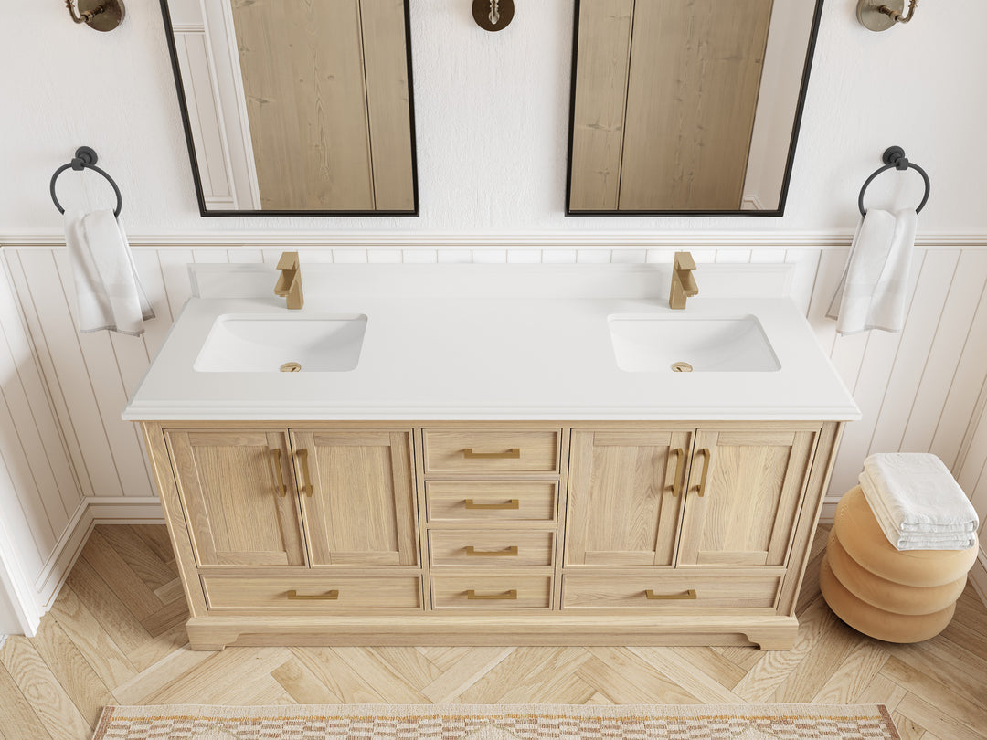 Charlotte White Oak 72 in. W x 22 in. D Double Sink Bathroom Vanity with 1.5 in White Quartz Countertop - Top View