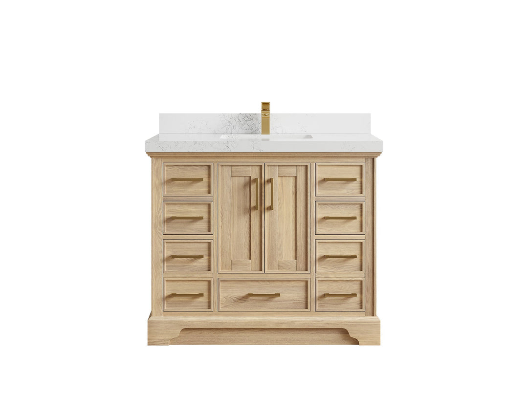 Charlotte White Oak 42 in. W x 22 in. D Single Sink Bathroom Vanity with 2 in Empira White Quartz Countertop