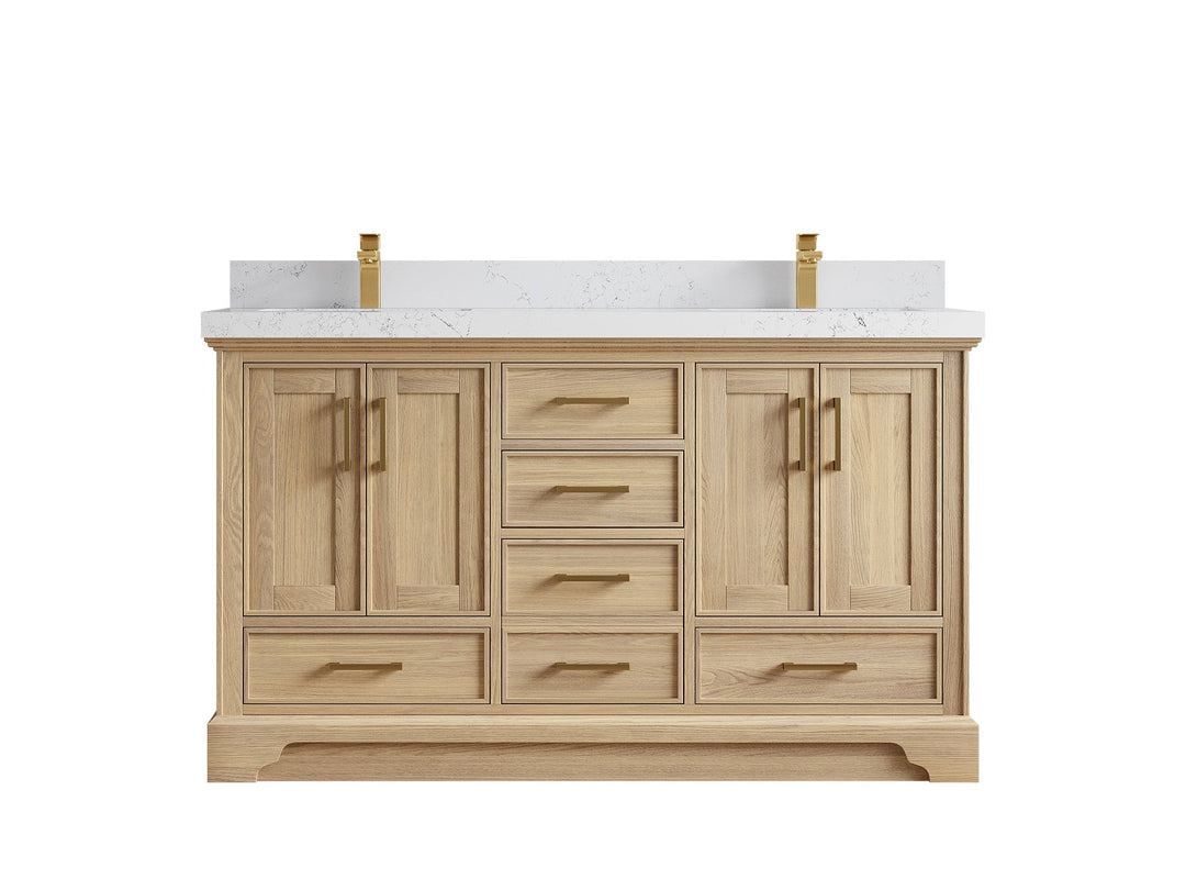 Charlotte White Oak 60 in. W x 22 in. D Double Sink Bathroom Vanity with 2 in Empira White Quartz Countertop