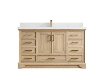 Charlotte White Oak 60 in. W x 22 in. D Single Sink Bathroom Vanity with 2 in Empira White Quartz Countertop