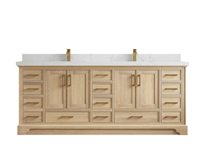 Charlotte White Oak 84 in. W x 22 in. D Double Sink Bathroom Vanity with 2 in Empira White Quartz Countertop