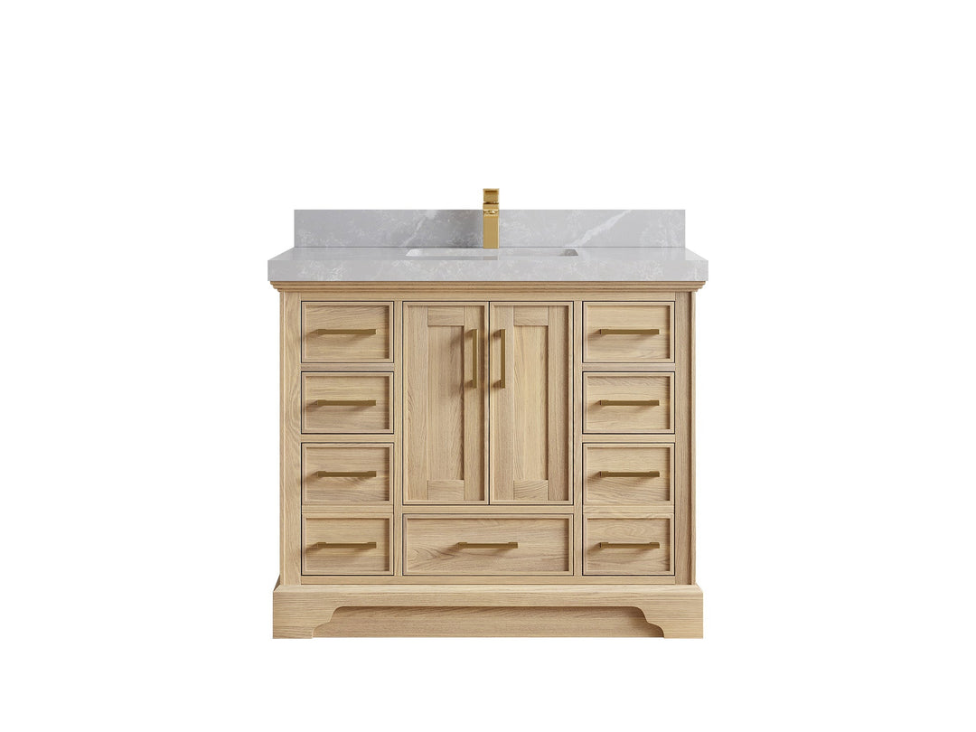 Charlotte White Oak 42 in. W x 22 in. D Single Sink Bathroom Vanity with 2 in Pearl Light Gray Quartz Countertop