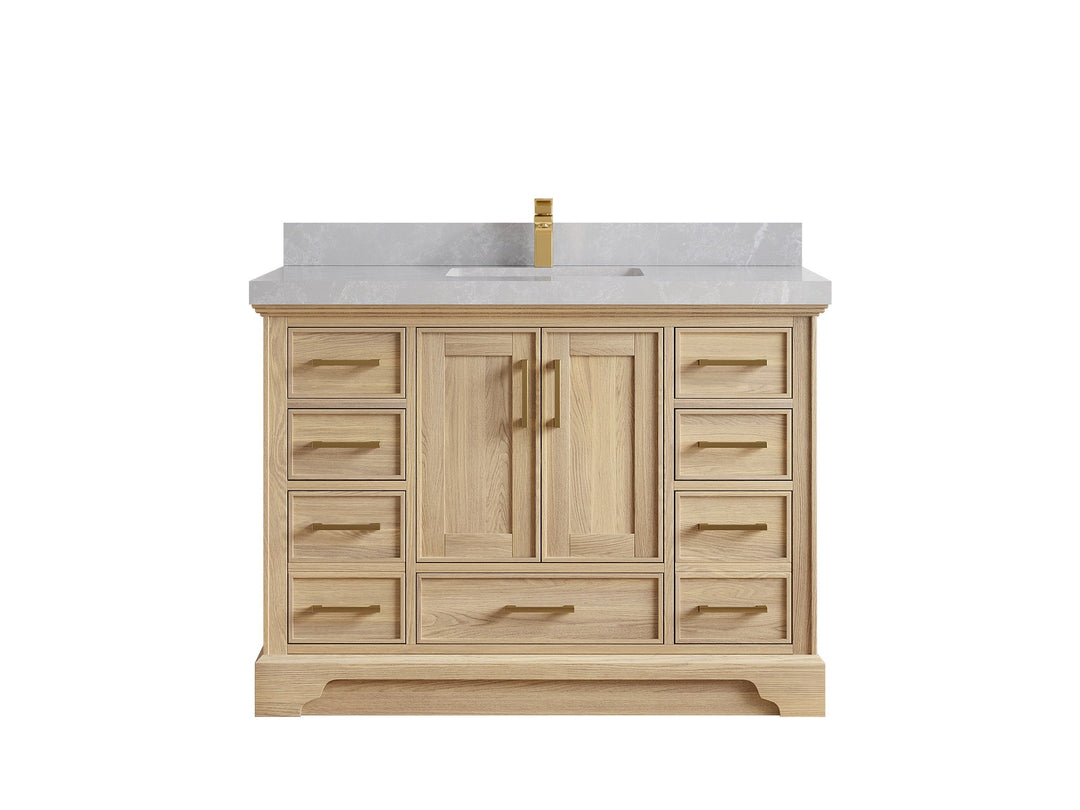 Charlotte White Oak 48 in. W x 22 in. D Single Sink Bathroom Vanity with 2 in Pearl Light Gray Quartz Countertop