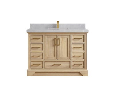 Charlotte White Oak 48 in. W x 22 in. D Single Sink Bathroom Vanity with 2 in Pearl Light Gray Quartz Countertop