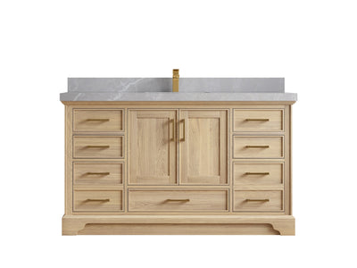 Charlotte White Oak 60 in. W x 22 in. D Single Sink Bathroom Vanity with 2 in Pearl Light Gray Quartz Countertop