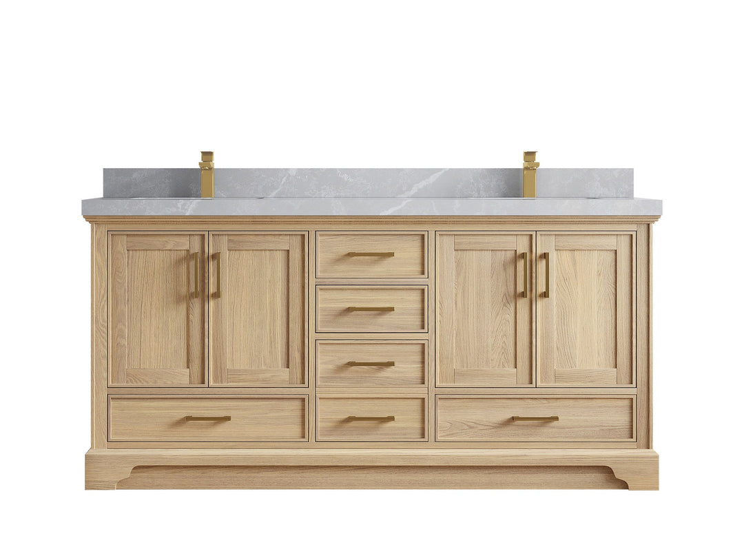 Charlotte White Oak 72 in. W x 22 in. D Double Sink Bathroom Vanity with 2 in Pearl Light Gray Quartz Countertop
