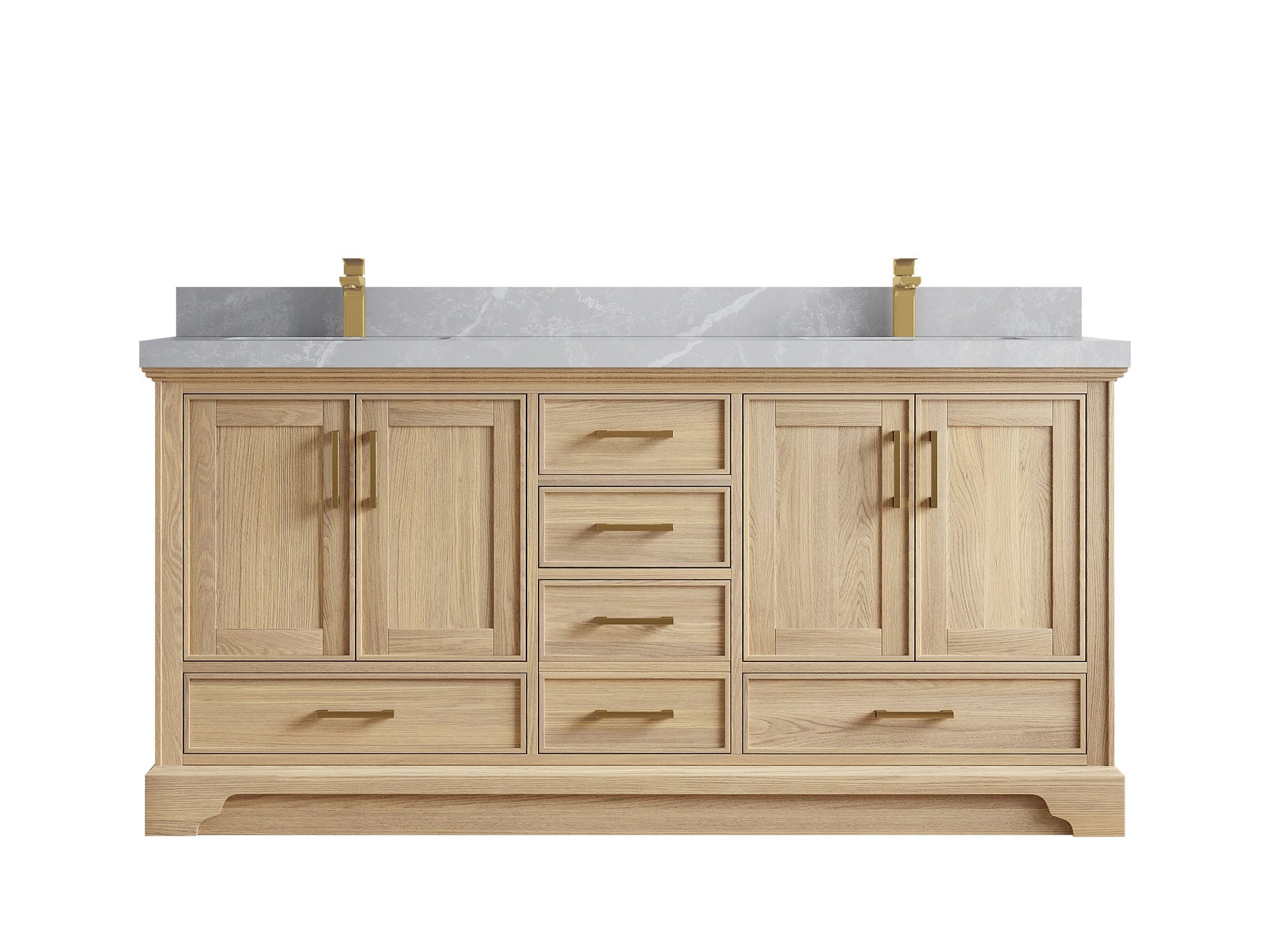 Charlotte White Oak 72 in. W x 22 in. D Double Sink Bathroom Vanity with 2 in Pearl Light Gray Quartz Countertop