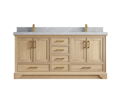 Charlotte White Oak 72 in. W x 22 in. D Double Sink Bathroom Vanity with 2 in Pearl Light Gray Quartz Countertop
