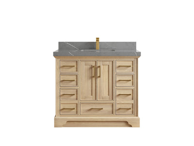 Charlotte White Oak 42 in. W x 22 in. D Single Sink Bathroom Vanity with 2 in Piatra Gray Quartz Countertop
