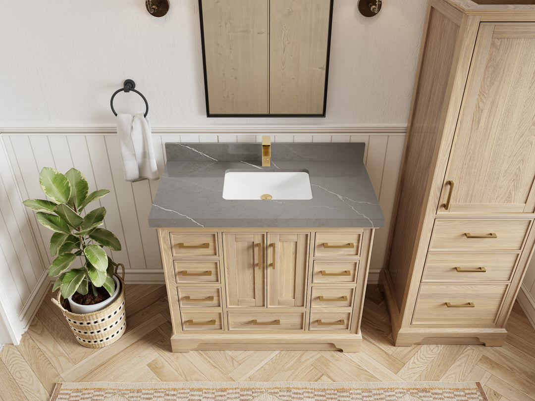 Charlotte White Oak 42 in. W x 22 in. D Single Sink Bathroom Vanity with 2 in Piatra Gray Quartz Countertop - Top View