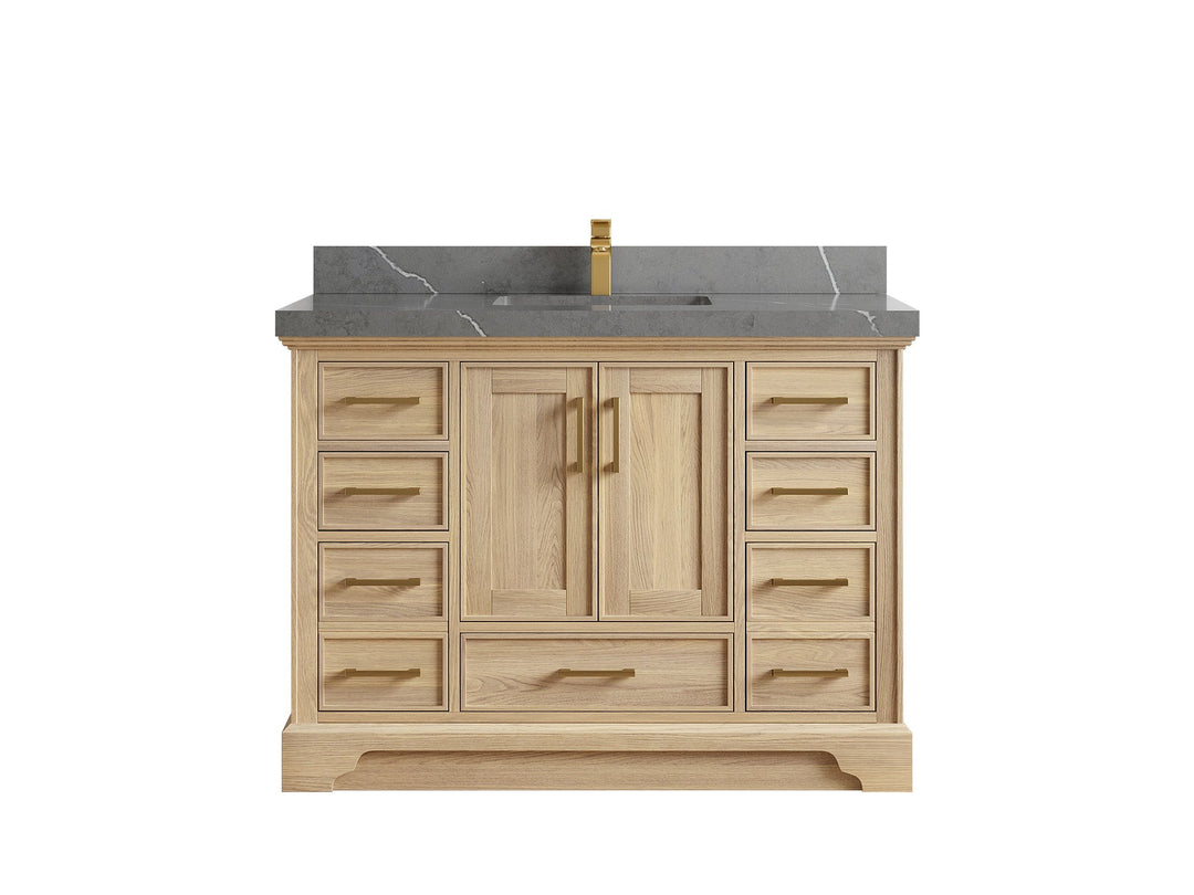 Charlotte White Oak 48 in. W x 22 in. D Single Sink Bathroom Vanity with 2 in Piatra Gray Quartz Countertop