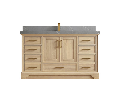 Charlotte White Oak 60 in. W x 22 in. D Single Sink Bathroom Vanity with 2 in Piatra Gray Quartz Countertop