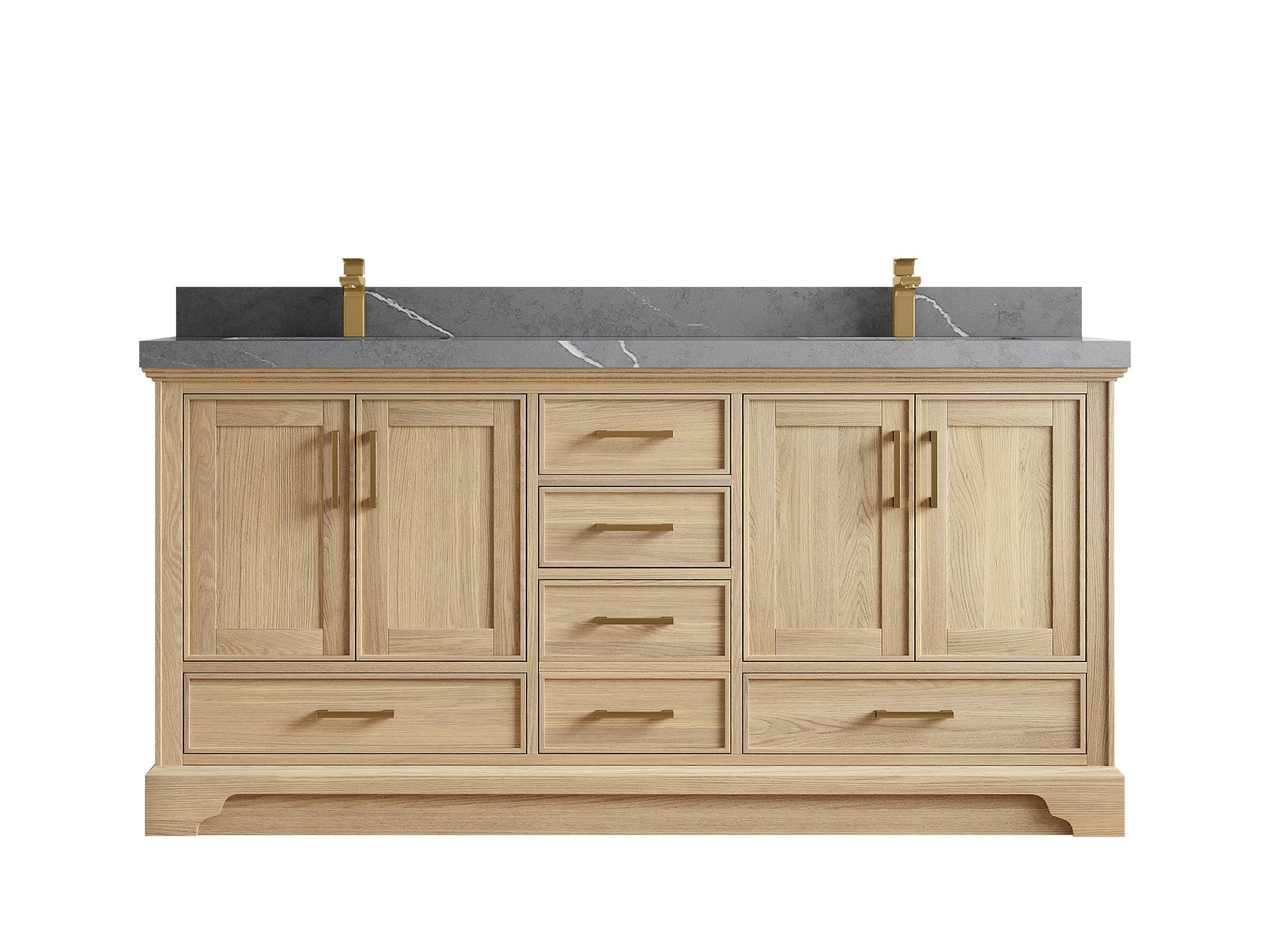 Charlotte White Oak 72 in. W x 22 in. D Double Sink Bathroom Vanity with 2 in Piatra Gray Quartz Countertop