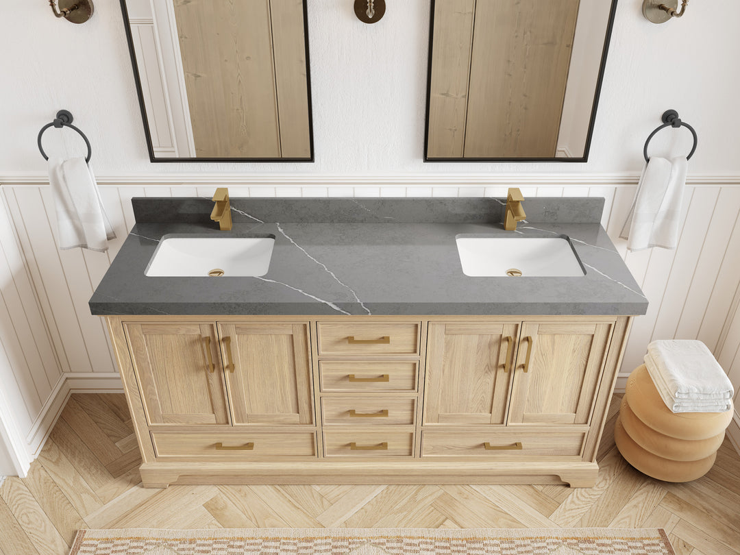 Charlotte White Oak 72 in. W x 22 in. D Double Sink Bathroom Vanity with 2 in Piatra Gray Quartz Countertop - Top View