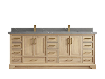 Charlotte White Oak 84 in. W x 22 in. D Double Sink Bathroom Vanity with 2 in Piatra Gray Quartz Countertop
