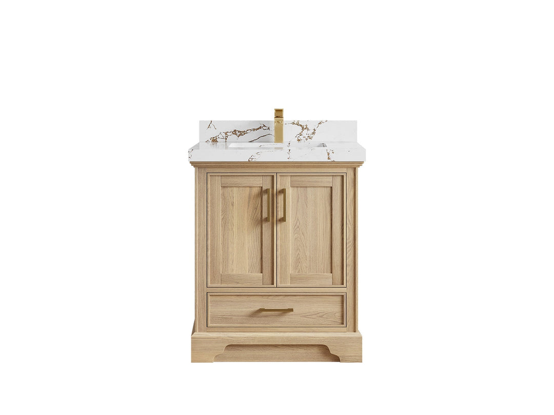 Charlotte White Oak 30 in. W x 22 in. D Single Sink Bathroom Vanity with 2 in Viola Brown Quartz Countertop