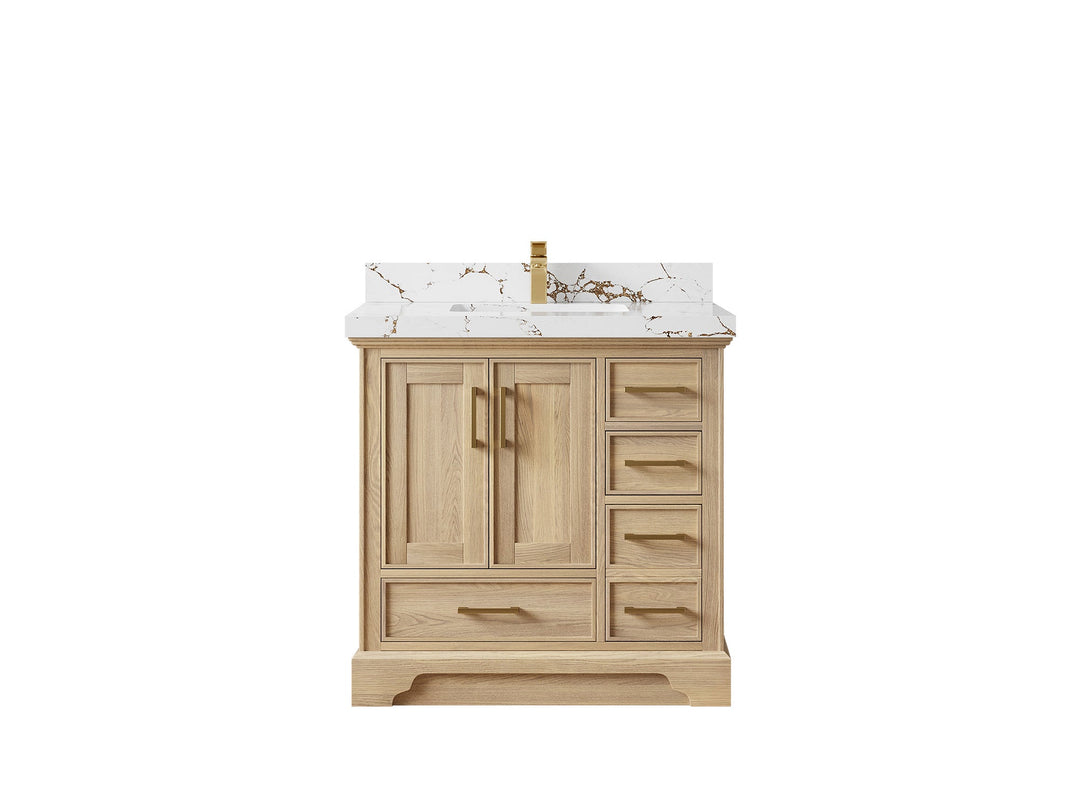 Charlotte White Oak 36 in. W x 22 in. D Center Sink Bathroom Vanity with 2 in Viola Brown Quartz Countertop