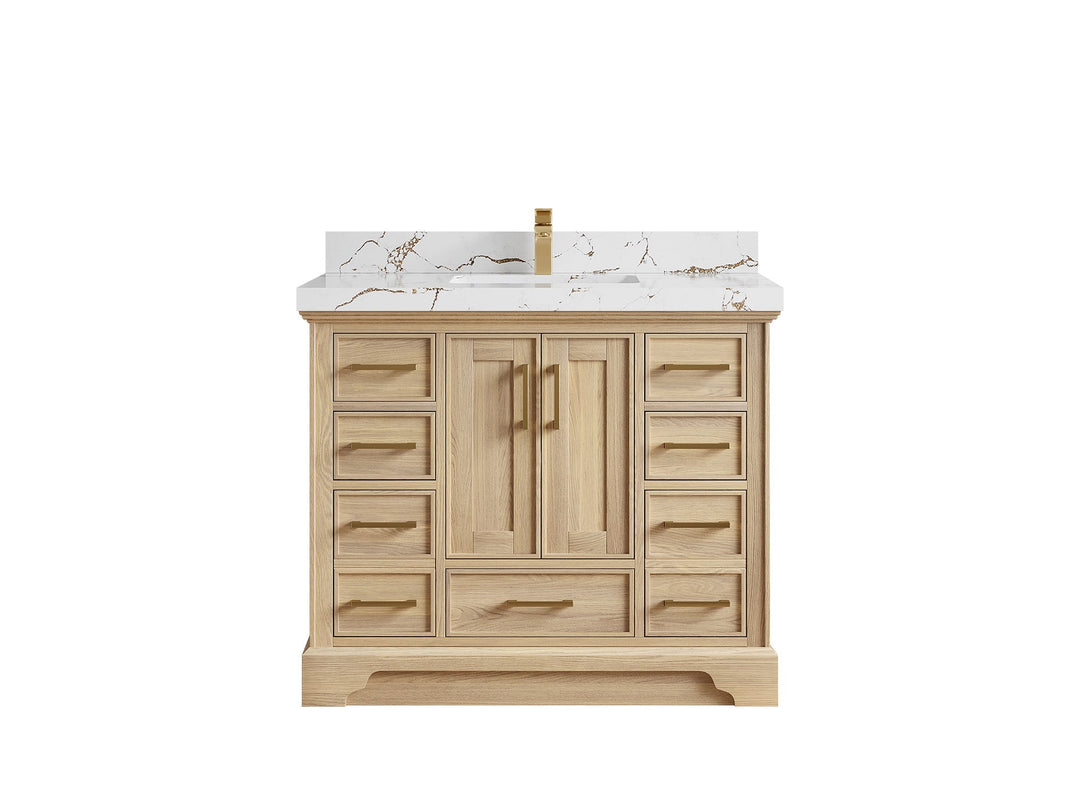 Charlotte White Oak 42 in. W x 22 in. D Single Sink Bathroom Vanity with 2 in Viola Brown Quartz Countertop