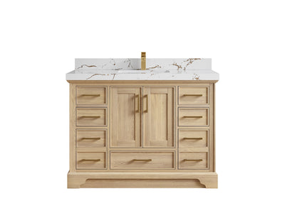 Charlotte White Oak 48 in. W x 22 in. D Single Sink Bathroom Vanity with 2 in Viola Brown Quartz Countertop