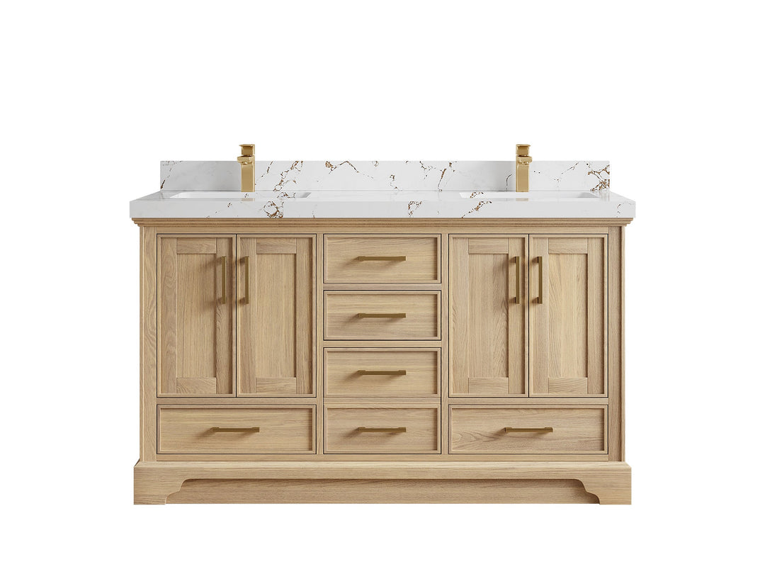 Charlotte White Oak 60 in. W x 22 in. D Double Sink Bathroom Vanity with 2 in Viola Brown Quartz Countertop