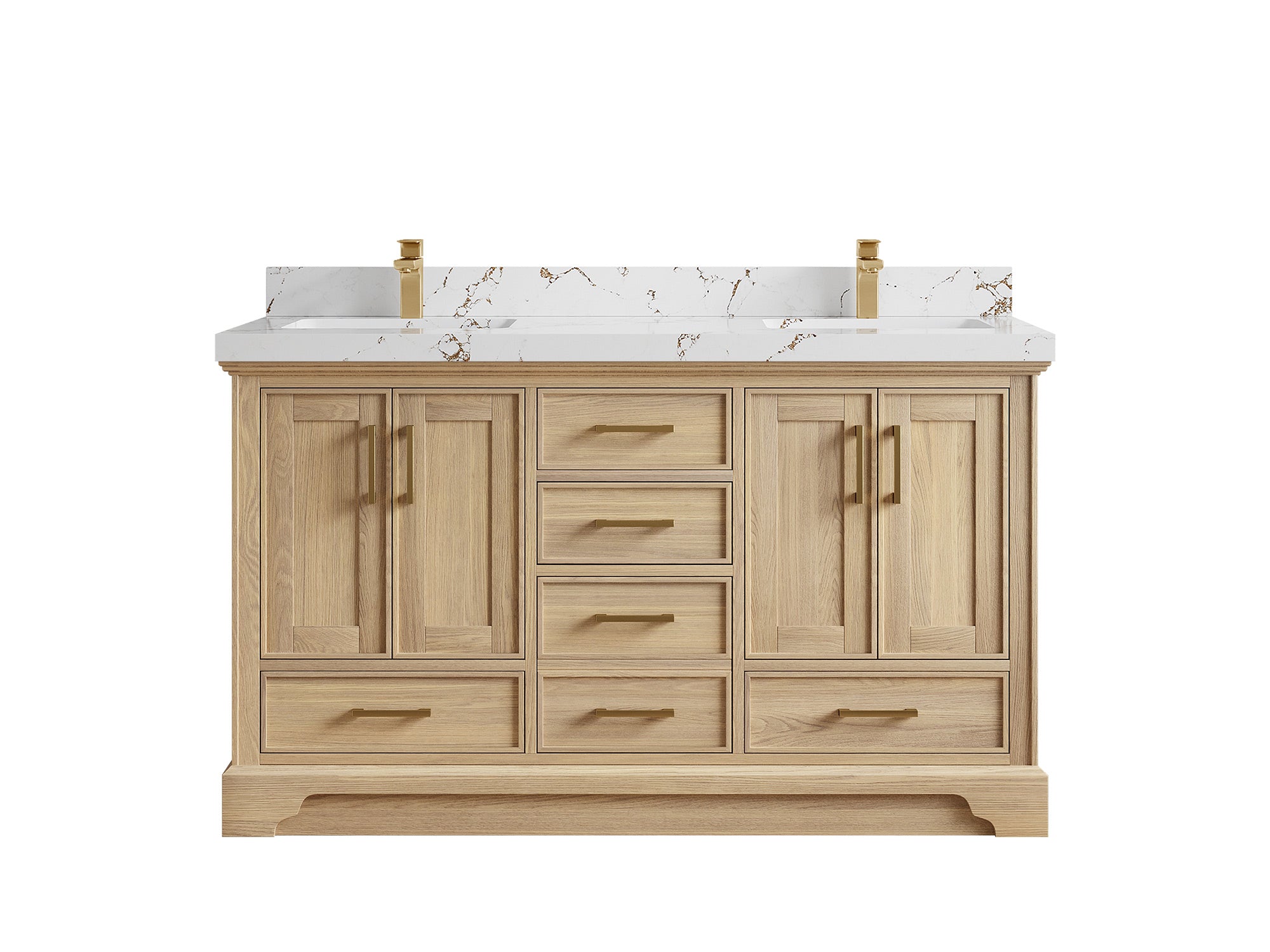Charlotte White Oak 60 in. W x 22 in. D Double Sink Bathroom Vanity with 2 in Viola Brown Quartz Countertop