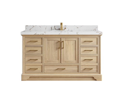 Charlotte White Oak 60 in. W x 22 in. D Single Sink Bathroom Vanity with 2 in Viola Brown Quartz Countertop