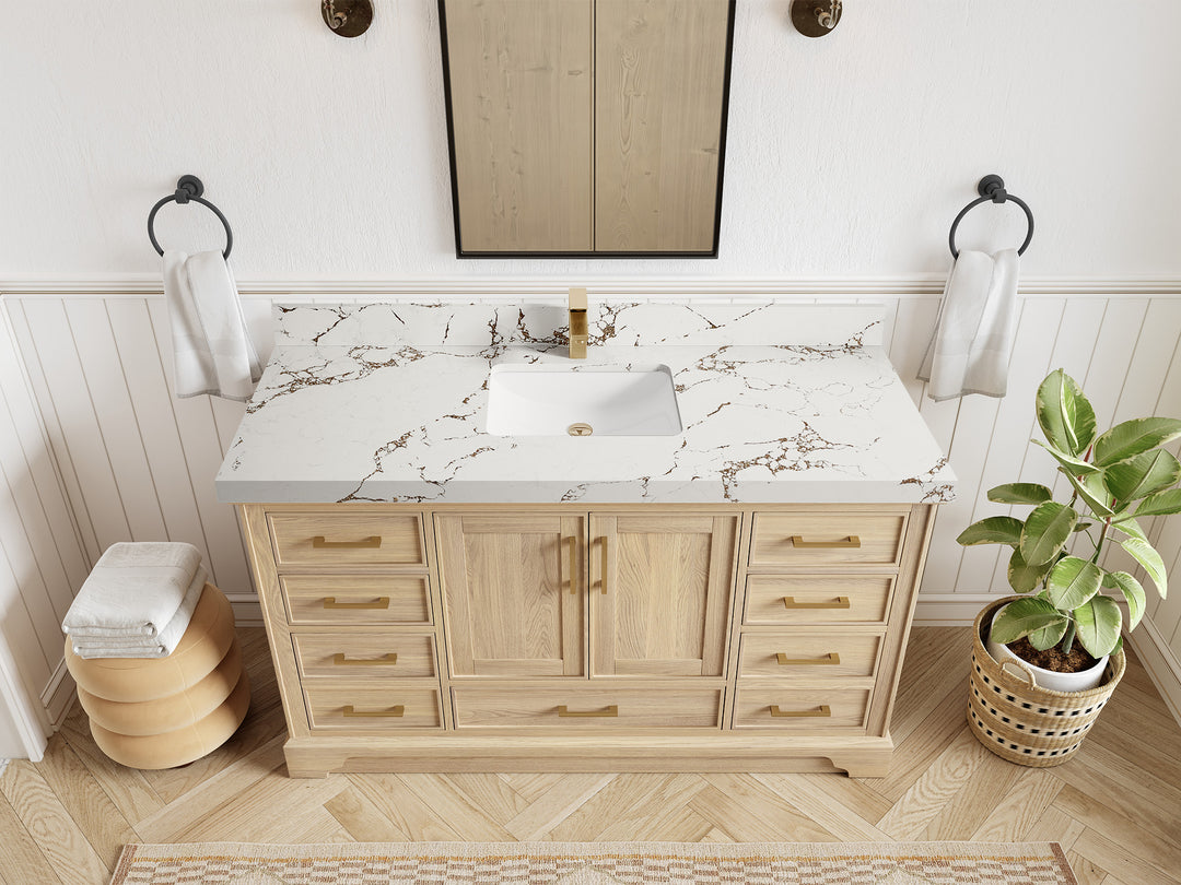 Charlotte White Oak 60 in. W x 22 in. D Single Sink Bathroom Vanity with 2 in Viola Brown Quartz Countertop - Top View