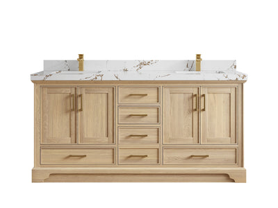 Charlotte White Oak 72 in. W x 22 in. D Double Sink Bathroom Vanity with 2 in Viola Brown Quartz Countertop