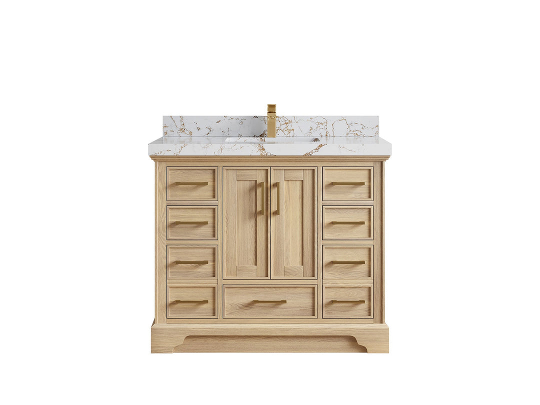 Charlotte White Oak 42 in. W x 22 in. D Single Sink Bathroom Vanity with 2 in Viola Gold Quartz Countertop