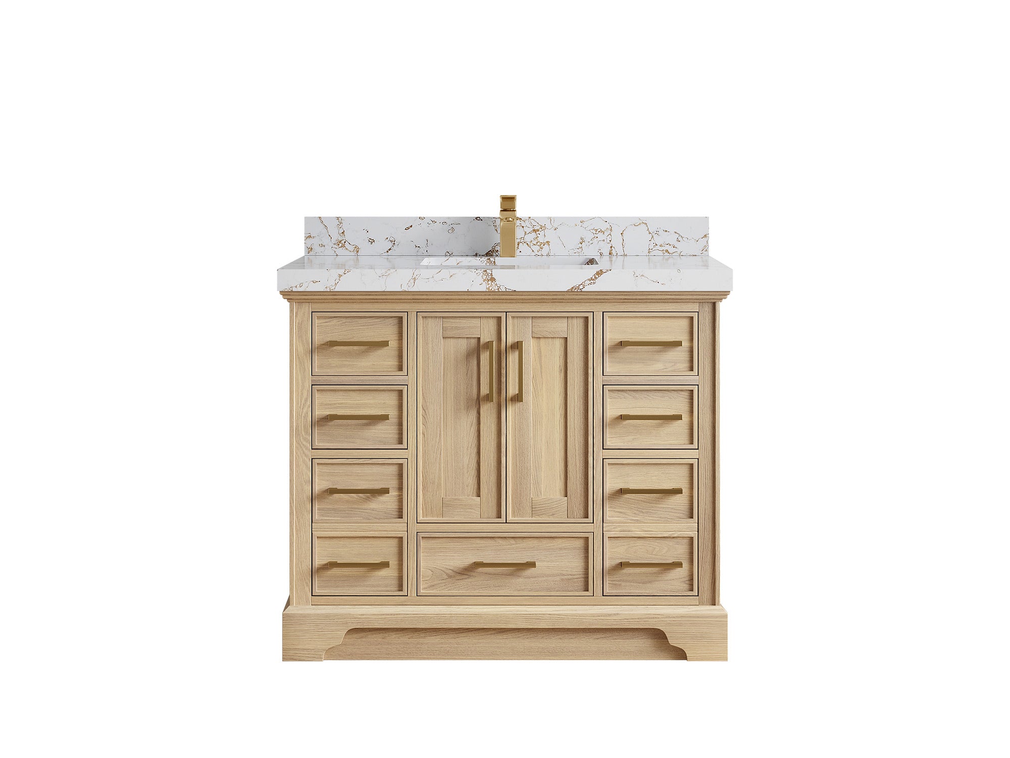 Charlotte White Oak 42 in. W x 22 in. D Single Sink Bathroom Vanity with 2 in Viola Gold Quartz Countertop