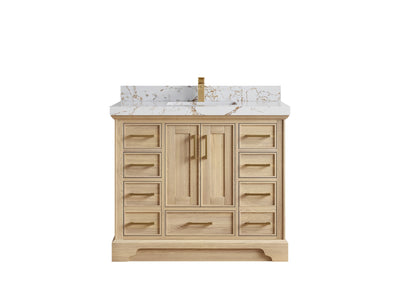 Charlotte White Oak 42 in. W x 22 in. D Single Sink Bathroom Vanity with 2 in Viola Gold Quartz Countertop